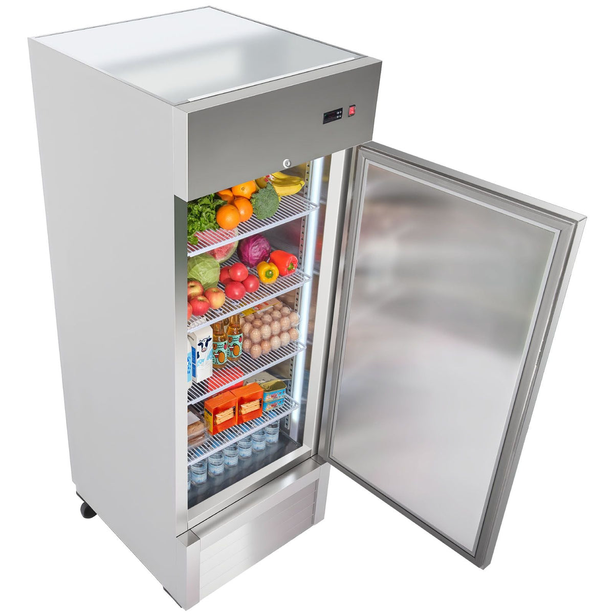 Commercial Reach-In Refrigerator 29" W, 22 Cu.Ft Stainless Steel Upright Refrigerator with Single Door, Auto-Defrost, 4 Adjustable Shelves, 32 to 50 Fahrenheit Temp Control, ETL Certified