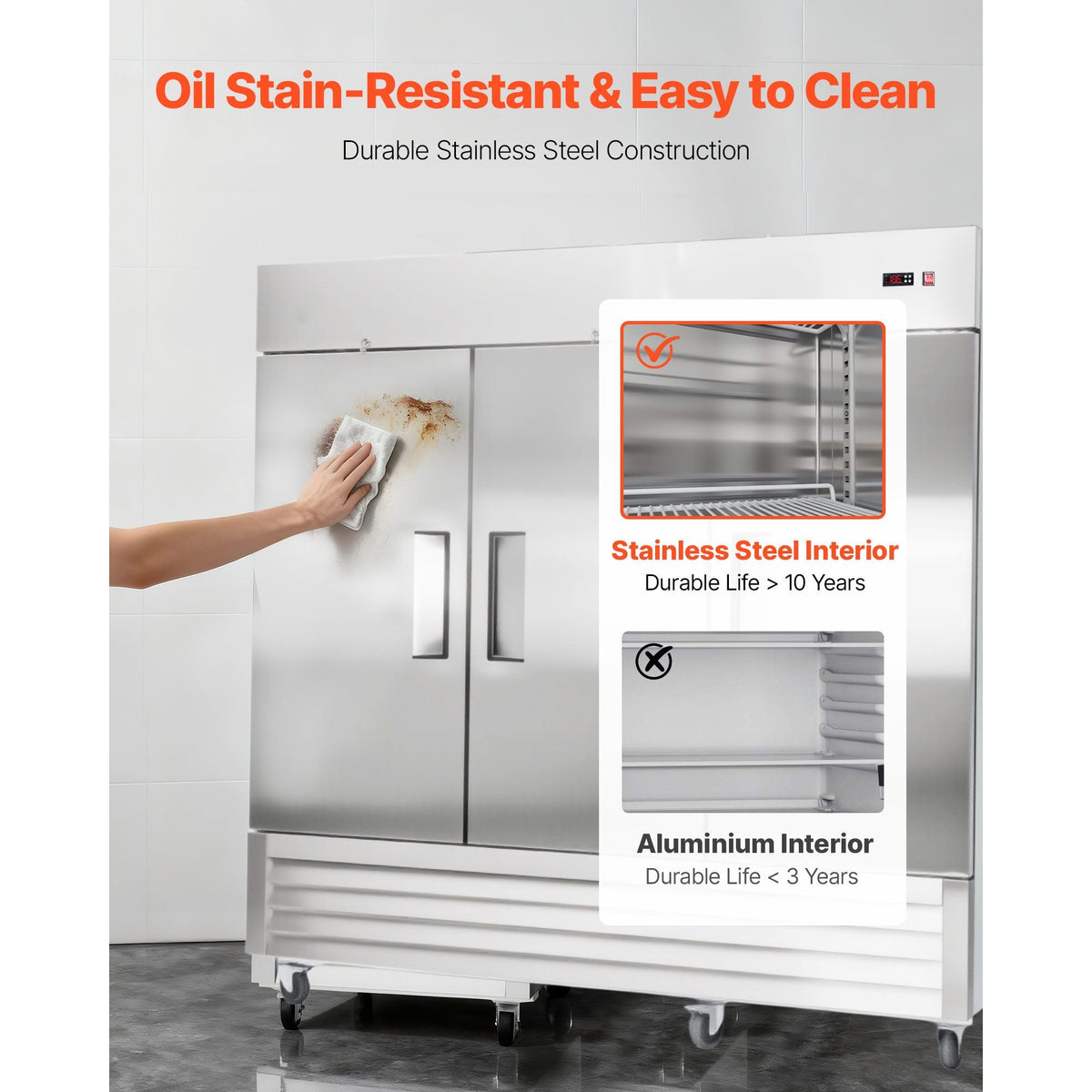 Commercial Reach-In Refrigerator 85" W, 69 Cu.Ft Stainless Steel Upright Refrigerator with Three Doors, Auto-Defrost, 12 Adjustable Shelves, 32 to 50 Fahrenheit Temp Control, ETL Certified