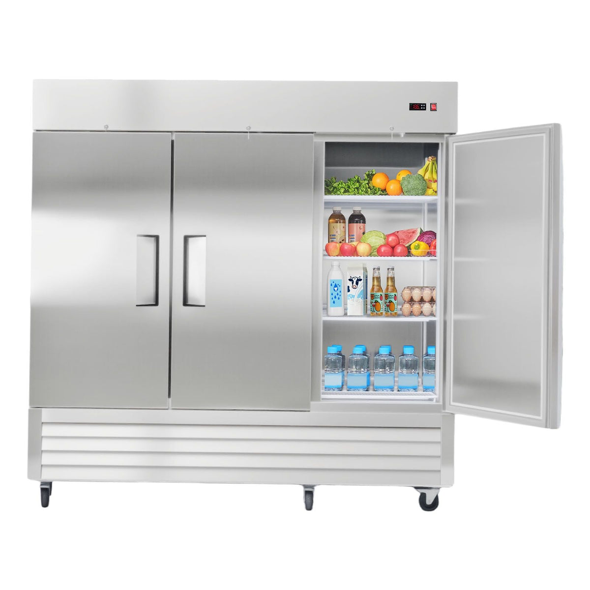 Commercial Reach-In Refrigerator 85" W, 69 Cu.Ft Stainless Steel Upright Refrigerator with Three Doors, Auto-Defrost, 12 Adjustable Shelves, 32 to 50 Fahrenheit Temp Control, ETL Certified