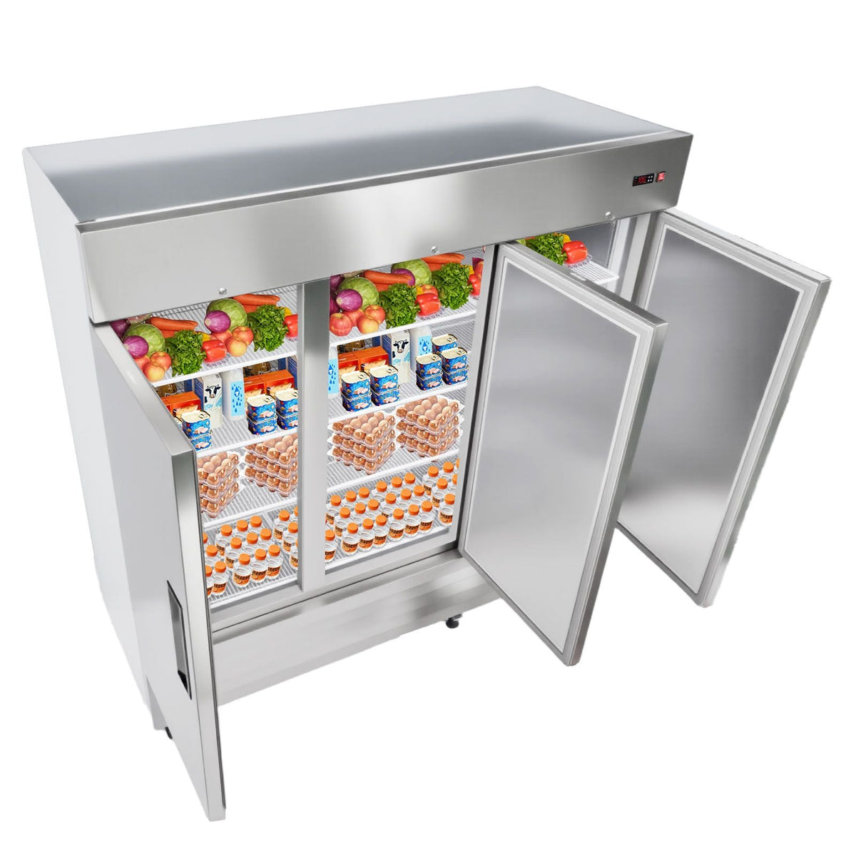 Commercial Reach-In Refrigerator 85" W, 69 Cu.Ft Stainless Steel Upright Refrigerator with Three Doors, Auto-Defrost, 12 Adjustable Shelves, 32 to 50 Fahrenheit Temp Control, ETL Certified
