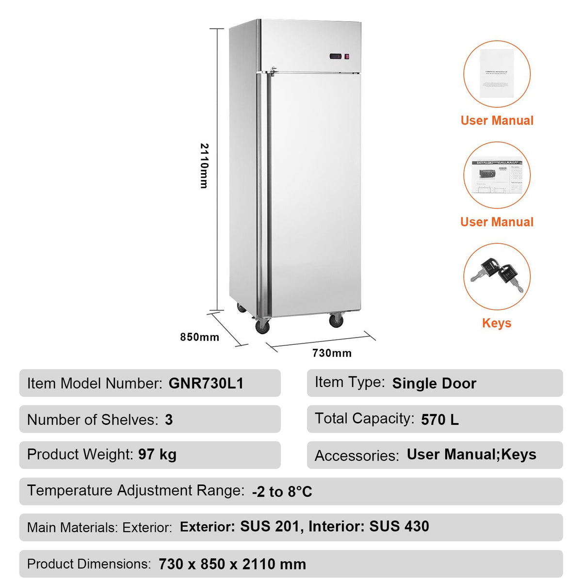 Commercial Refrigerator 19.32 Cu.ft, Reach In 27" W Upright Refrigerator Single Door, Auto-Defrost Stainless Steel Reach-in Refrigerator & 4 Shelves, 33 to 41 F Temp Control, LED Light, 4 Wheel