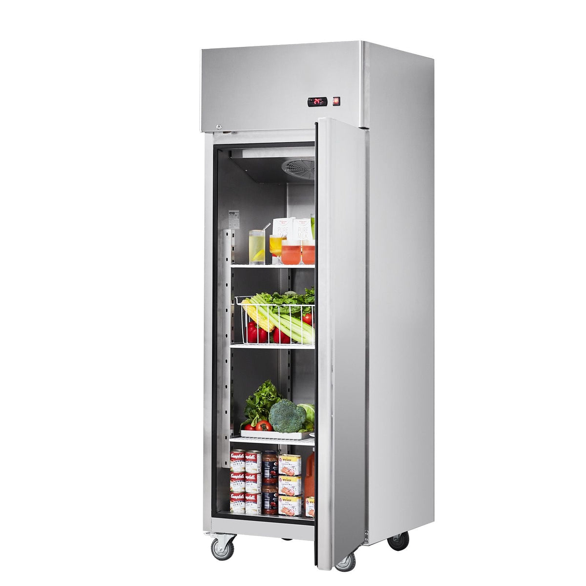 Commercial Refrigerator 19.32 Cu.ft, Reach In 27" W Upright Refrigerator Single Door, Auto-Defrost Stainless Steel Reach-in Refrigerator & 4 Shelves, 33 to 41 F Temp Control, LED Light, 4 Wheel