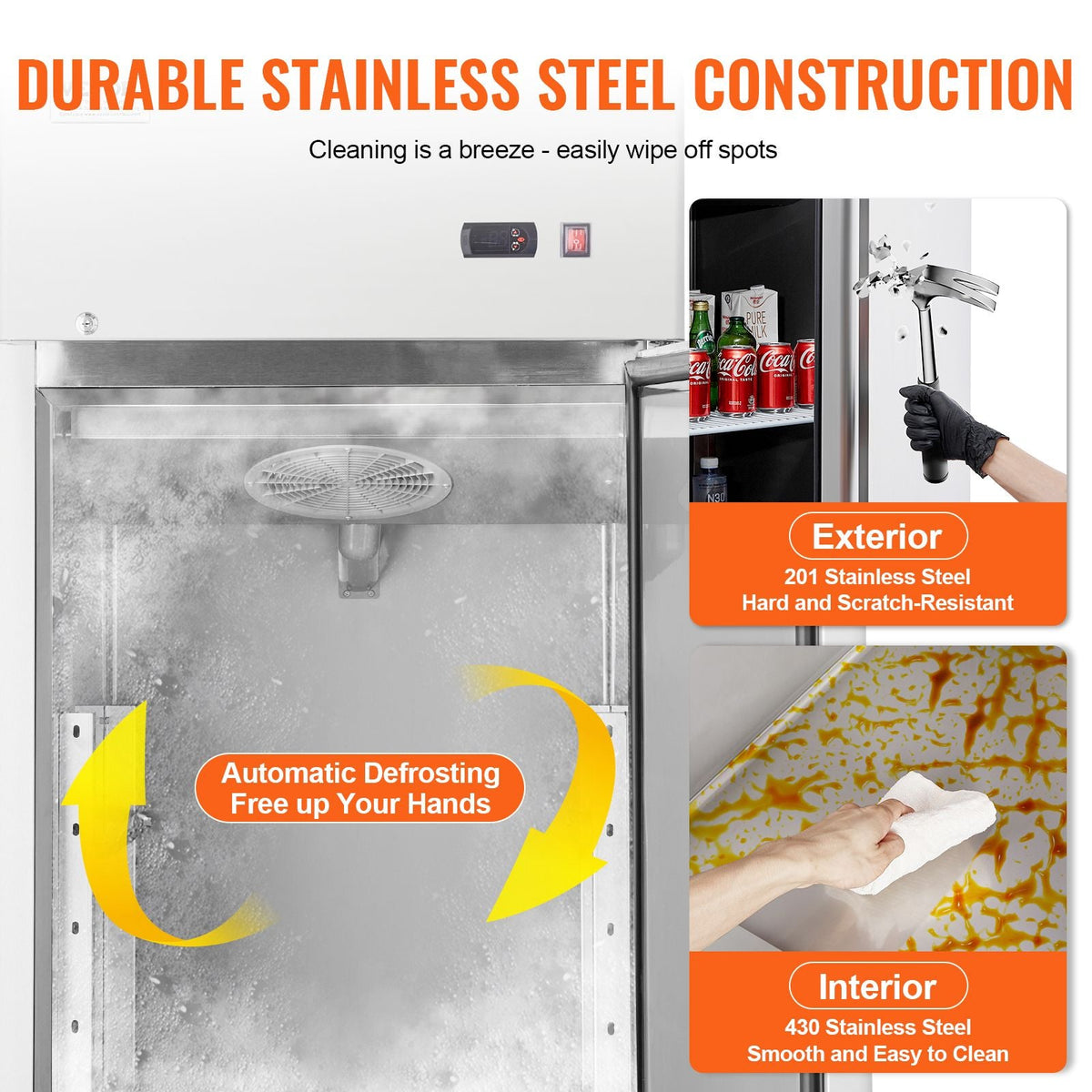Commercial Refrigerator 19.32 Cu.ft, Reach In 27" W Upright Refrigerator Single Door, Auto-Defrost Stainless Steel Reach-in Refrigerator & 4 Shelves, 33 to 41 F Temp Control, LED Light, 4 Wheel