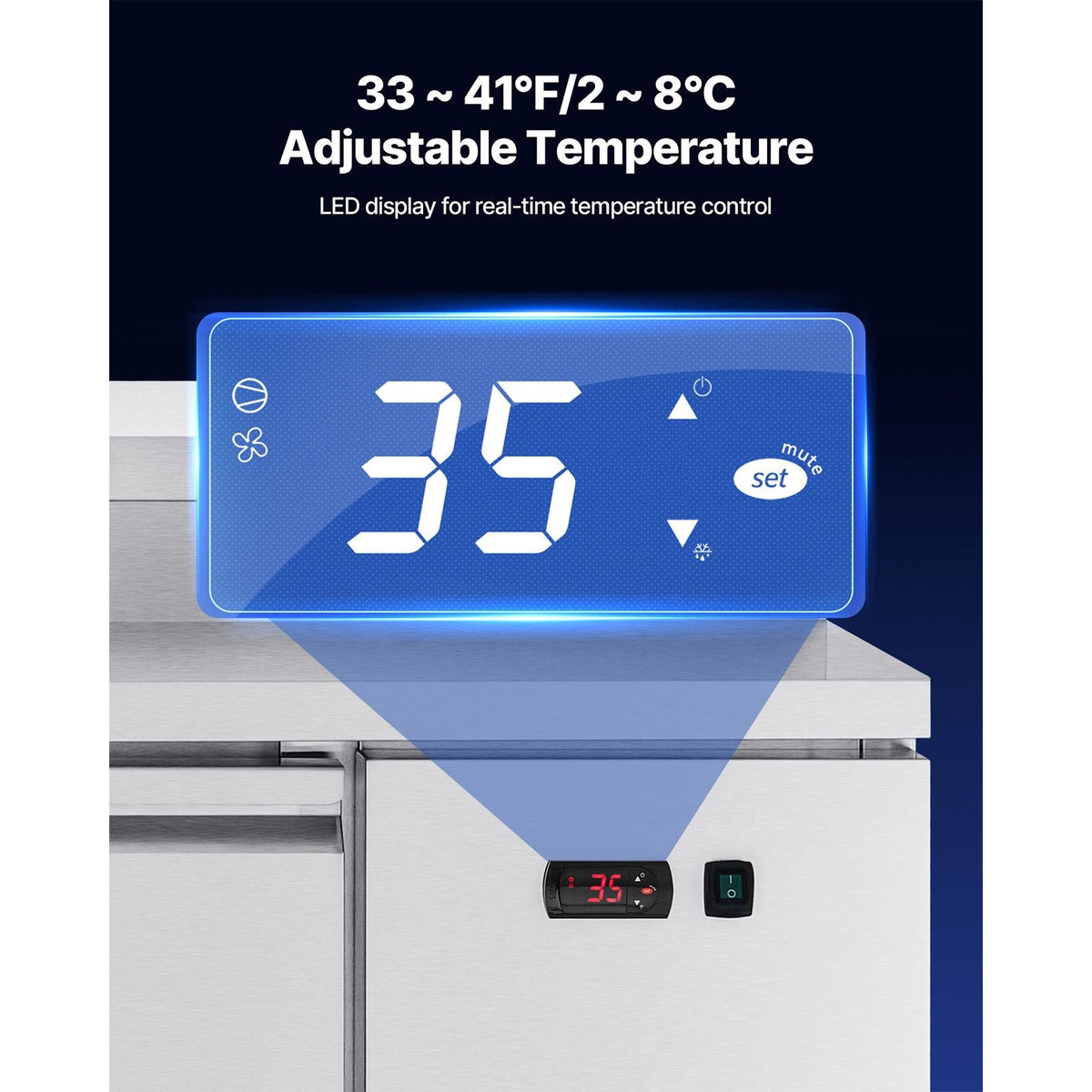 Commercial Refrigerator, 44" W Pizza Prep Refrigerated Table, 20" Ultra Wide Countertop Food Prep Worktable, 11 Cu.Ft Single Door Salad Prep Fridge, 6 Pans Pizza Make Worktop with Cutting Board