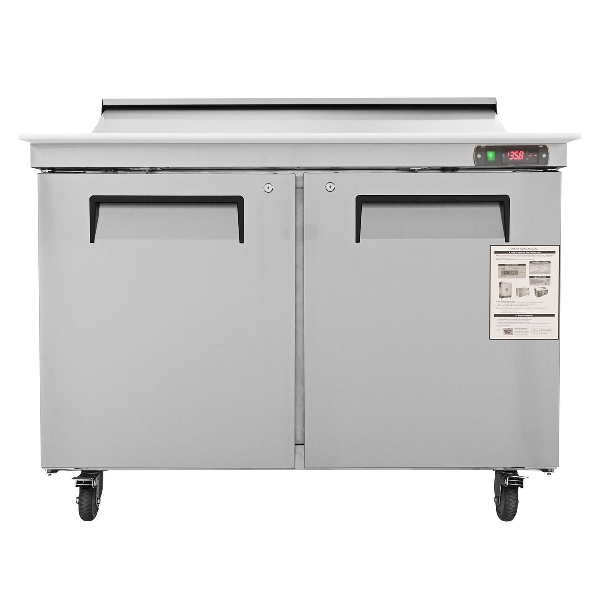 Commercial Refrigerator, 48" Sandwich & Salad Prep Table, 12.85 Cu. Ft Thick Stainless Steel Refrigerated Food Prep Station with 12 Pans Cutting Board, 2 Door Fridge for Restaurant, Bar, Shop