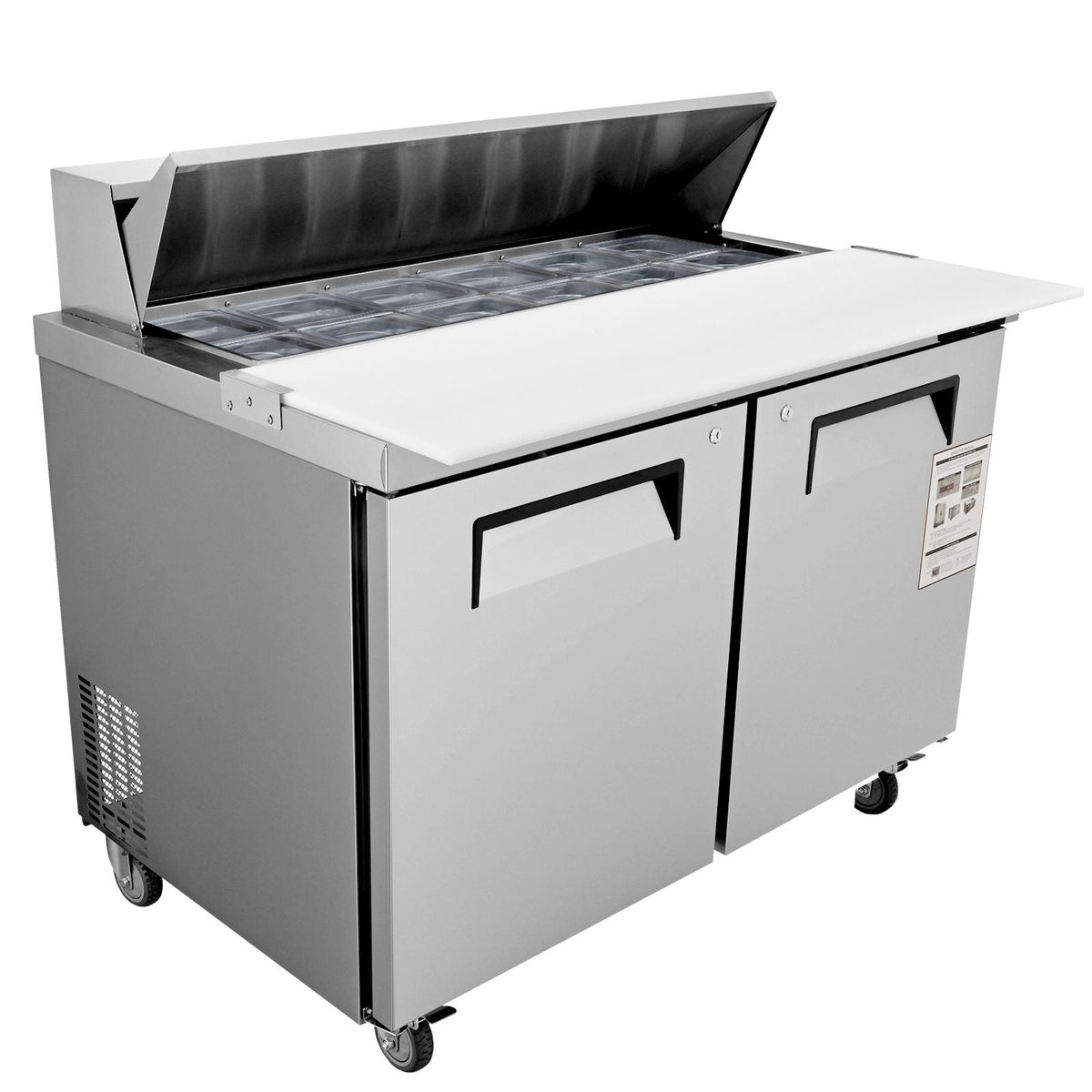 Commercial Refrigerator, 48" Sandwich & Salad Prep Table, 12.85 Cu. Ft Thick Stainless Steel Refrigerated Food Prep Station with 12 Pans Cutting Board, 2 Door Fridge for Restaurant, Bar, Shop