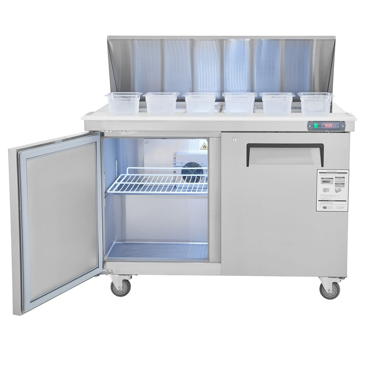 Commercial Refrigerator, 48" Sandwich & Salad Prep Table, 12.85 Cu. Ft Thick Stainless Steel Refrigerated Food Prep Station with 12 Pans Cutting Board, 2 Door Fridge for Restaurant, Bar, Shop