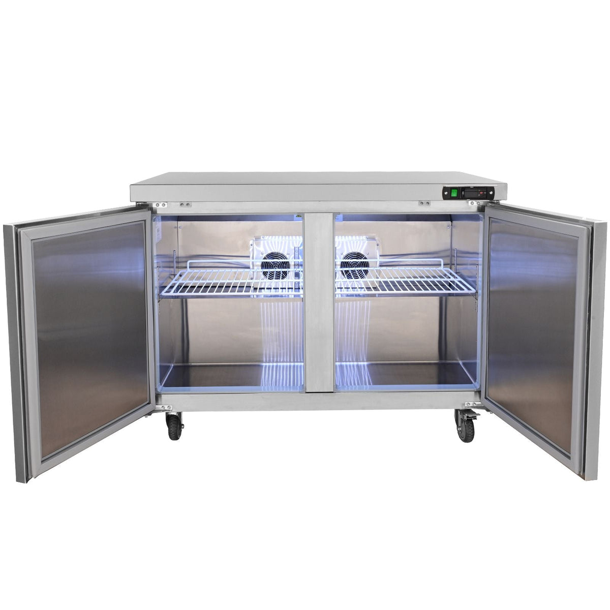 Commercial Refrigerator, 48" Worktop Undercounter Refrigerator, 12.85 Cu. Ft Thick Stainless Steel Refrigerated Food Prep Station, 2 Door Worktop Fridge with lock for Restaurant, Bar, Diner