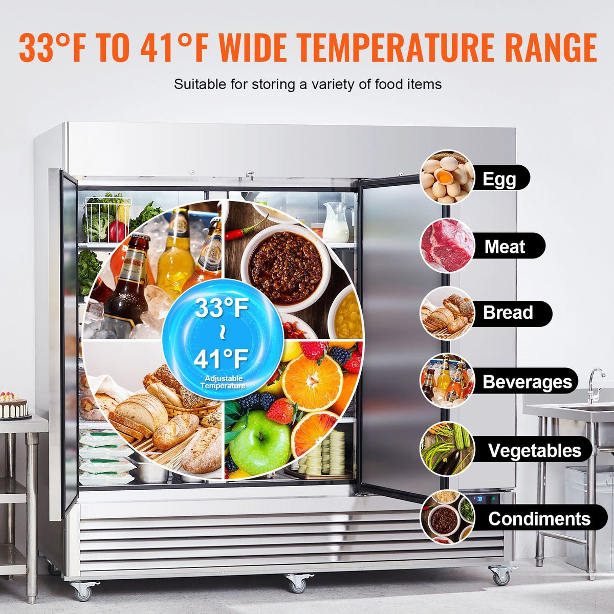 Commercial Refrigerator 60.42 Cu.ft, Reach In 82.5" W Upright Refrigerator 3 Doors, Auto-Defrost Stainless Steel Reach-in Refrigerator & 12 Shelves, 33 to 41 F Temp Control, LED Light, 4 Wheels