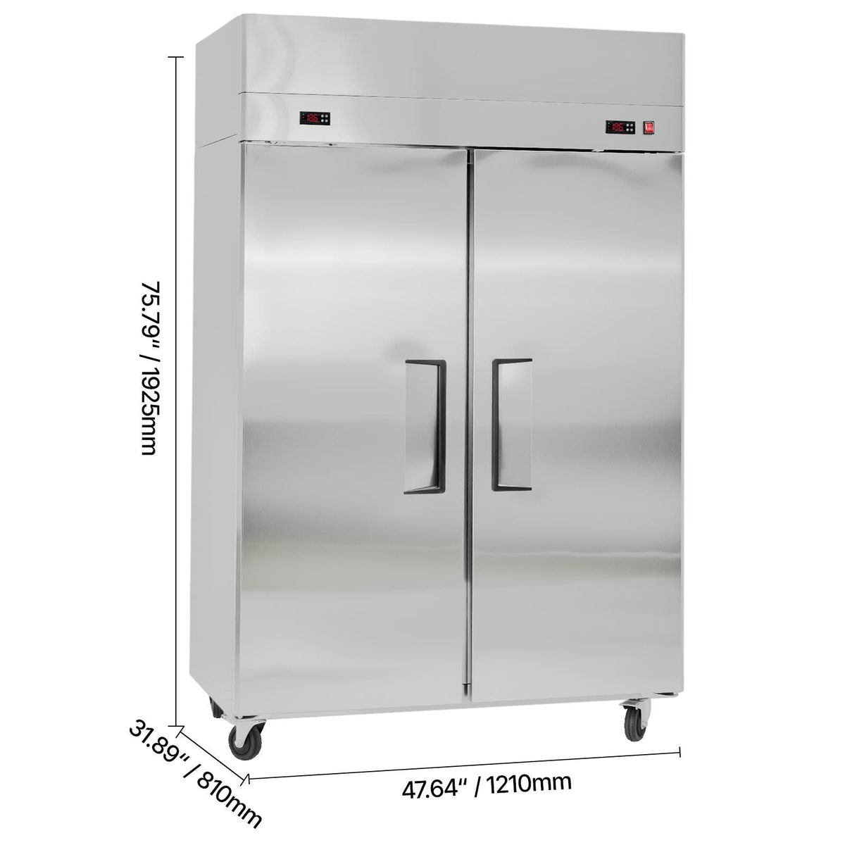 Commercial Refrigerator and Freezer Combo, 31.89 in Width Reach In Upright-Freezer Double Door, 31.1 Cu.ft Auto-Defrost Stainless Steel Freezer with 8 Adjustable Shelves, LED Light, 4 Wheels