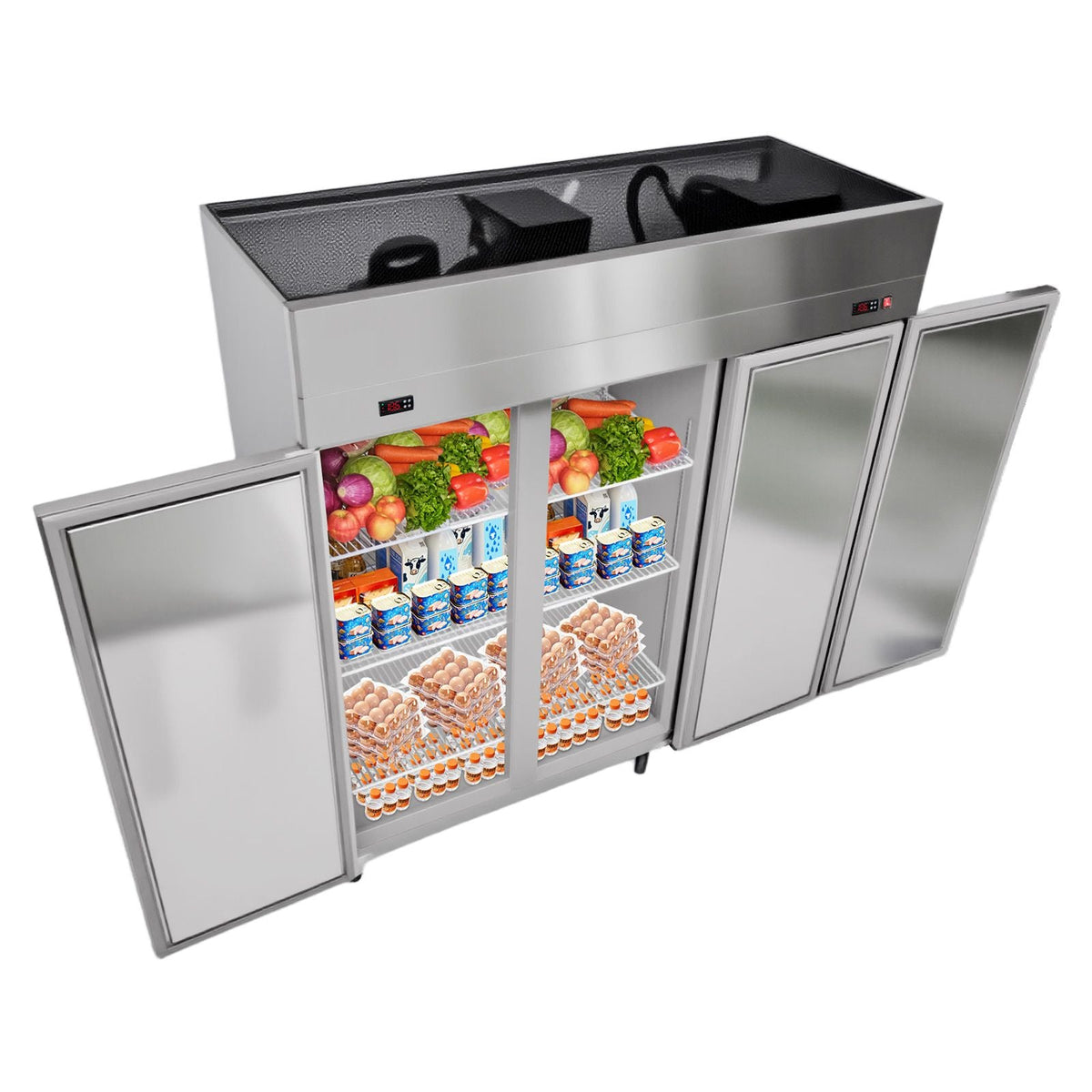 Commercial Refrigerator and Freezer Combo 72"W, 51 Cu.Ft Stainless Steel Upright Freezer/Refrigerator with Three Doors, Auto-Defrost, 9 Adjustable Shelves, UL Certified