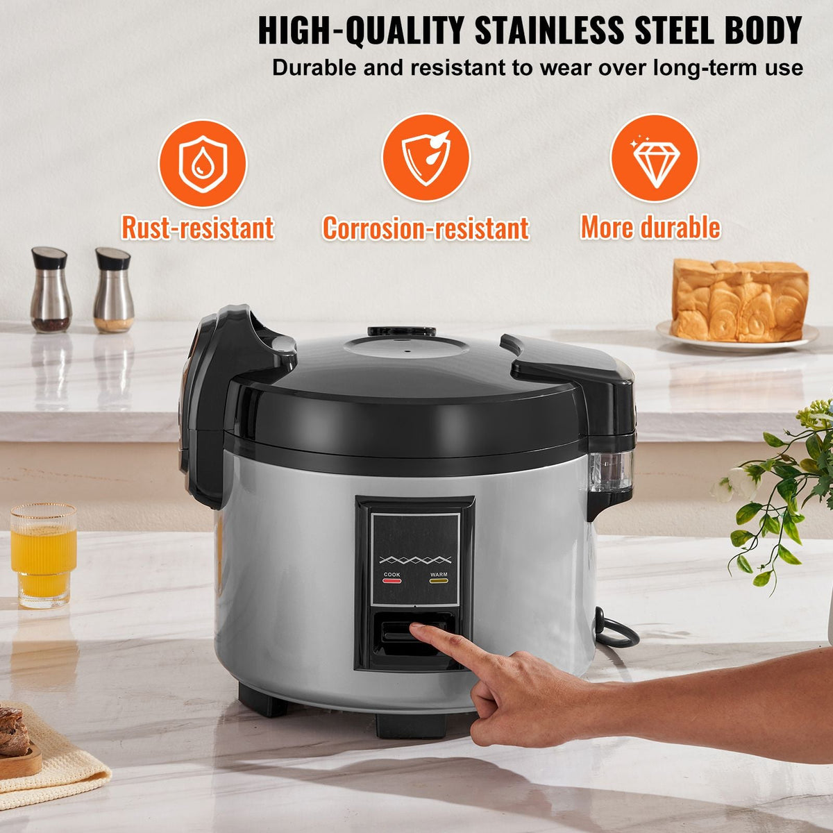 Commercial Rice Cooker, 70-Cup Rice Cooker, 15.85 Qt / 15 Liter Large Rice Cooker and Warmer with Nonstick Inner Pot, Fast Cooking and 12-Hour Keep Warm, with Rice Cup and Paddle, for Restaurant