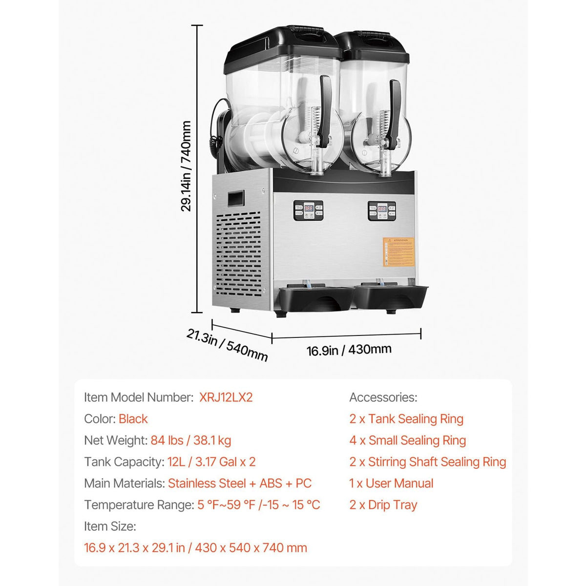 Commercial Slushy Machine, 12Lx2 Double Tank Frozen Drink Machine, 96 Cups Stainless Steel Margarita Smoothie Frozen Drink Maker, Slushie Maker for Home Party Restaurants Cafe Bars