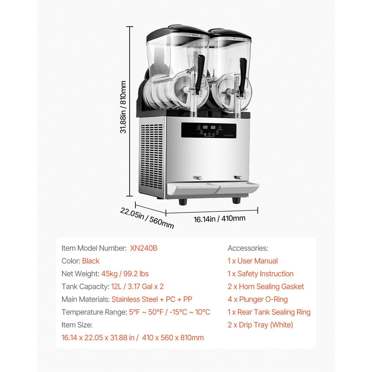 Commercial Slushy Machine, 12Lx2 Double Tank Frozen Drink Machine, 96 Cups Stainless Steel Margarita Smoothie Frozen Drink Maker, Slushie Maker for Home Party Restaurants Cafe Bars