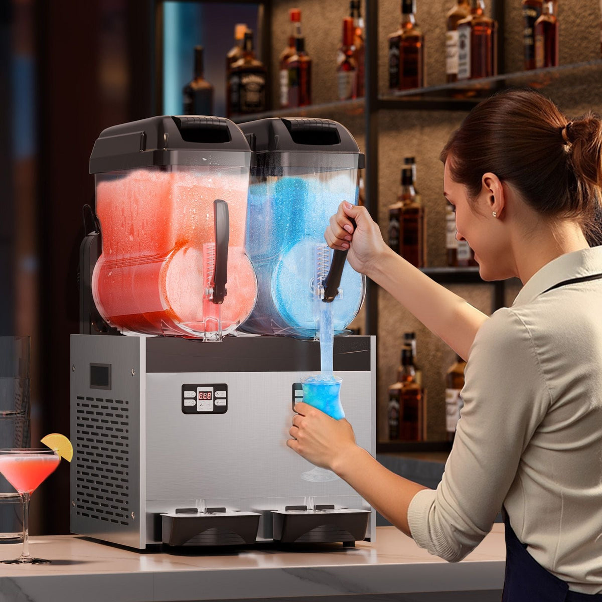 Commercial Slushy Machine, 12Lx2 Double Tank Frozen Drink Machine, 96 Cups Stainless Steel Margarita Smoothie Frozen Drink Maker, Slushie Maker for Home Party Restaurants Cafe Bars