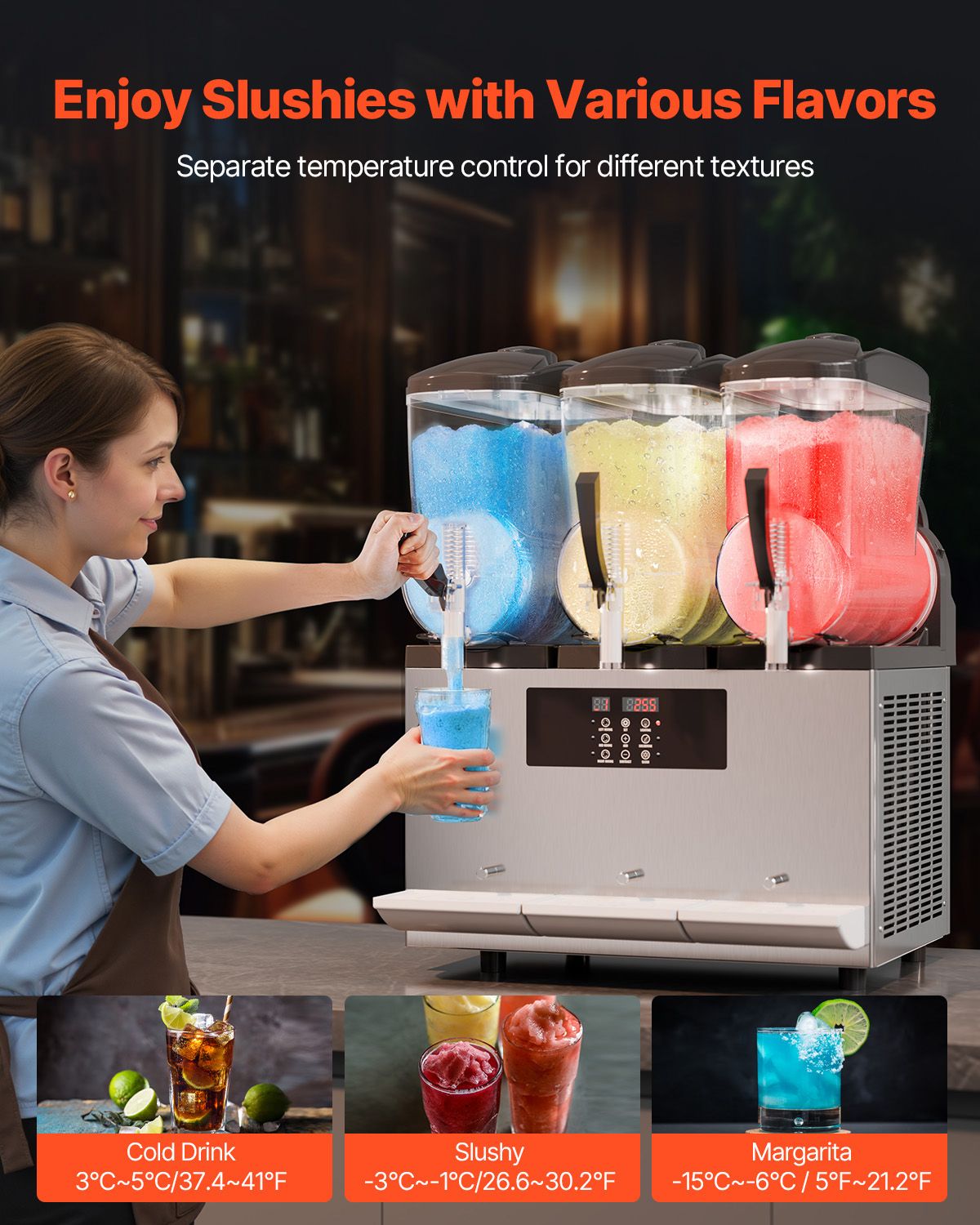 Commercial Slushy Machine, 12Lx3 Triple Tank Frozen Drink Machine, 144 Cups Stainless Steel Margarita Smoothie Frozen Drink Maker, Slushie Maker for Home Party Restaurants Cafe Bars