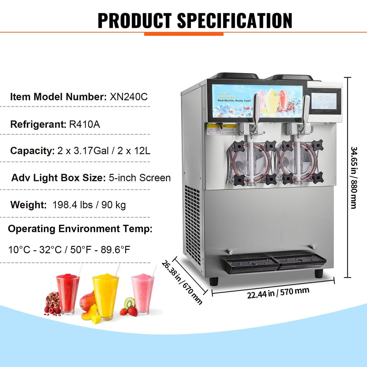 Commercial Slushy Machine, 2 x 12L / 3.17 Gal Double Tanks, Cool and Freeze Modes, Stainless Steel Margarita Smoothie Frozen Drink Maker, Slushie Machine for Party Cafes Restaurants Bars Home