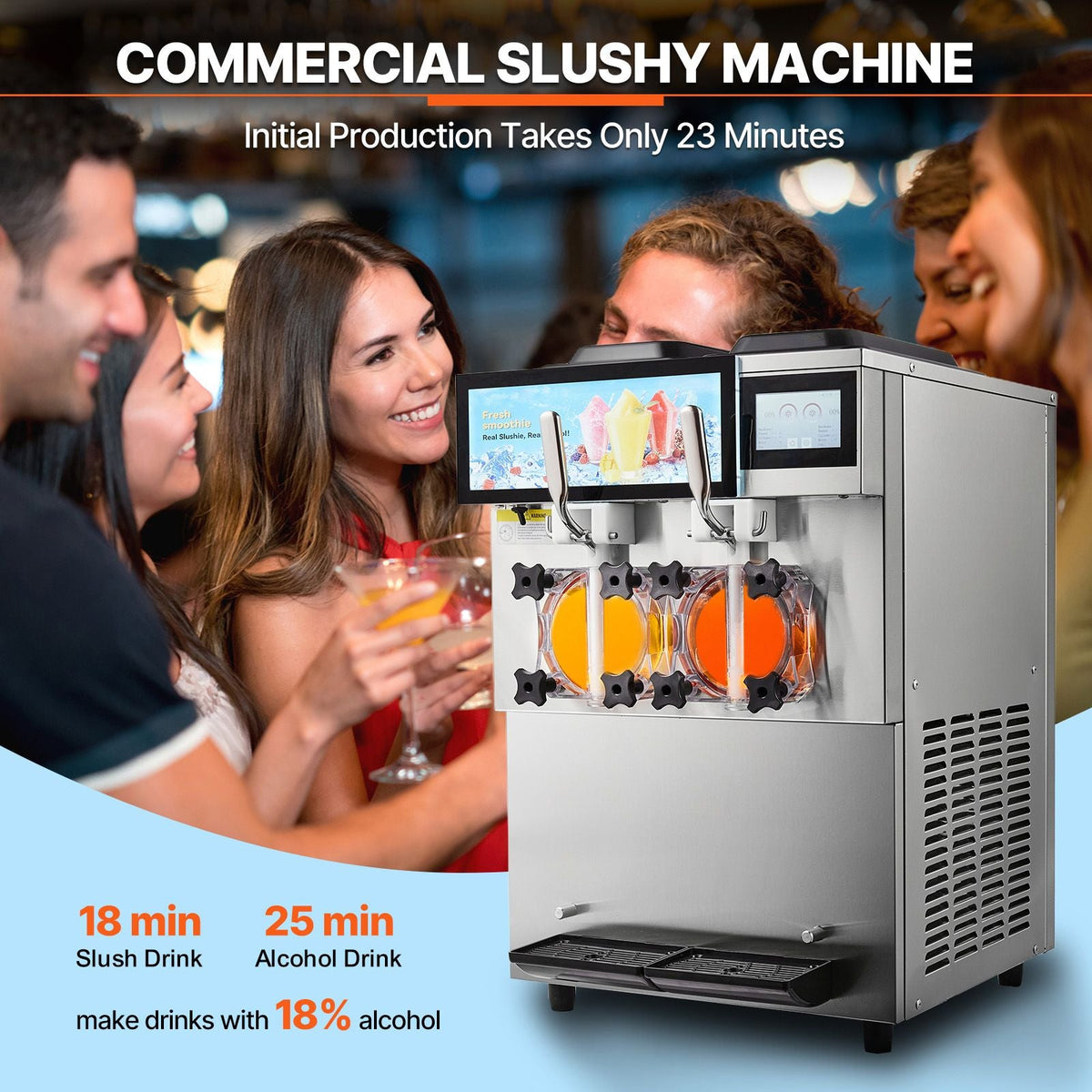 Commercial Slushy Machine, 2 x 12L / 3.17 Gal Double Tanks, Cool and Freeze Modes, Stainless Steel Margarita Smoothie Frozen Drink Maker, Slushie Machine for Party Cafes Restaurants Bars Home