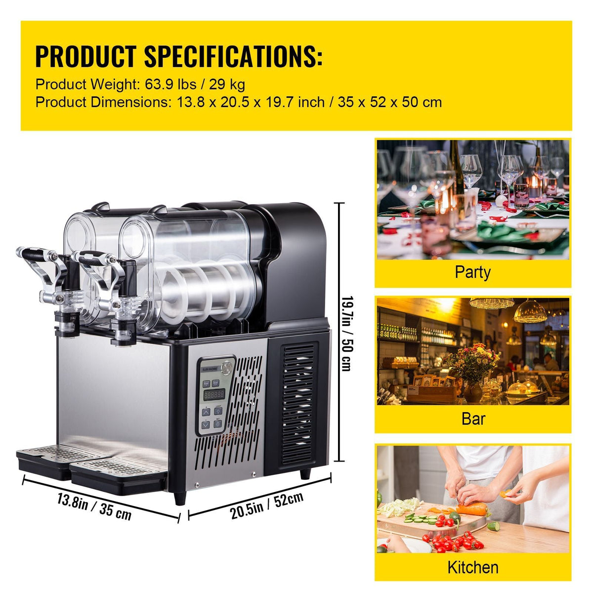 Commercial Slushy Machine, 3Lx2 Double Tank Frozen Drink Machine, 24 Cups Stainless Steel Margarita Smoothie Frozen Drink Maker, Slushie Maker for Home Party Restaurants Cafe Bars