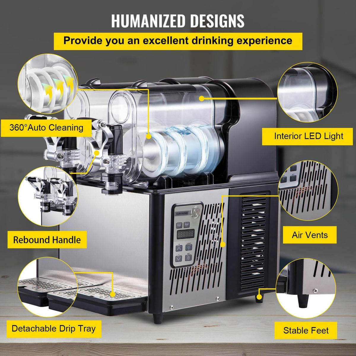 Commercial Slushy Machine, 3Lx2 Double Tank Frozen Drink Machine, 24 Cups Stainless Steel Margarita Smoothie Frozen Drink Maker, Slushie Maker for Home Party Restaurants Cafe Bars