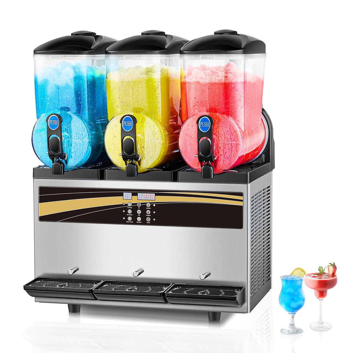 Commercial Slushy Machine, 3x15L Tank Commercial Margarita Maker, 1200W Stainless Steel Frozen Drink Machine, Temperature Adjustment 26.6 Fahrenheit to 28.4 Fahrenheit