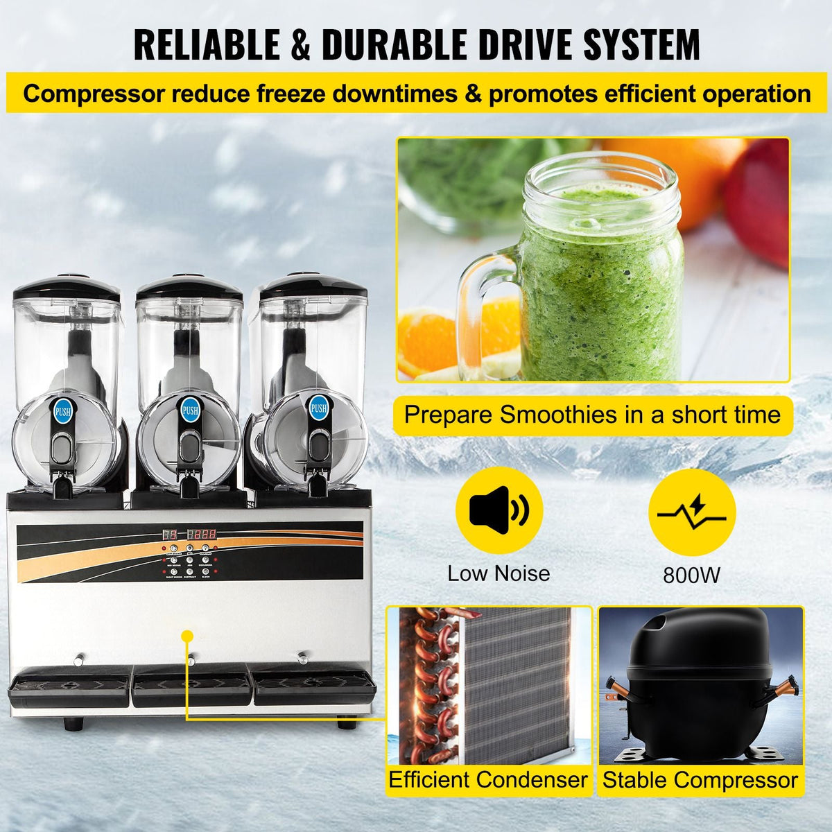 Commercial Slushy Machine, 3x15L Tank Commercial Margarita Maker, 1200W Stainless Steel Frozen Drink Machine, Temperature Adjustment 26.6 Fahrenheit to 28.4 Fahrenheit