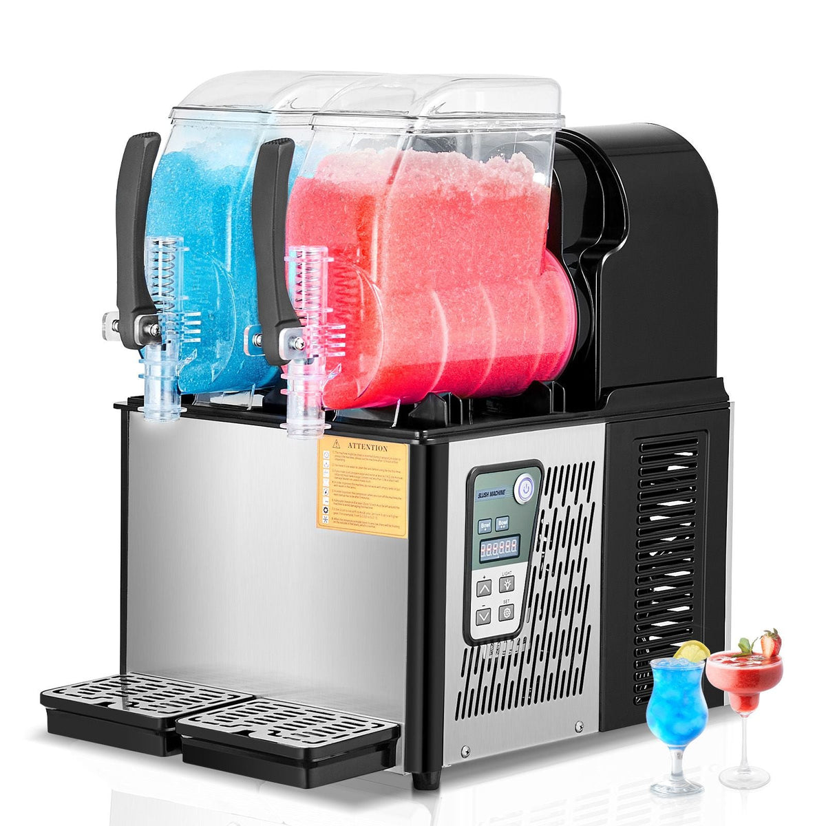 Commercial Slushy Machine, 4Lx2 Double Tank Frozen Drink Machine, 32 Cups Stainless Steel Margarita Smoothie Frozen Drink Maker, Slushie Maker for Home Party Restaurants Cafe Bars