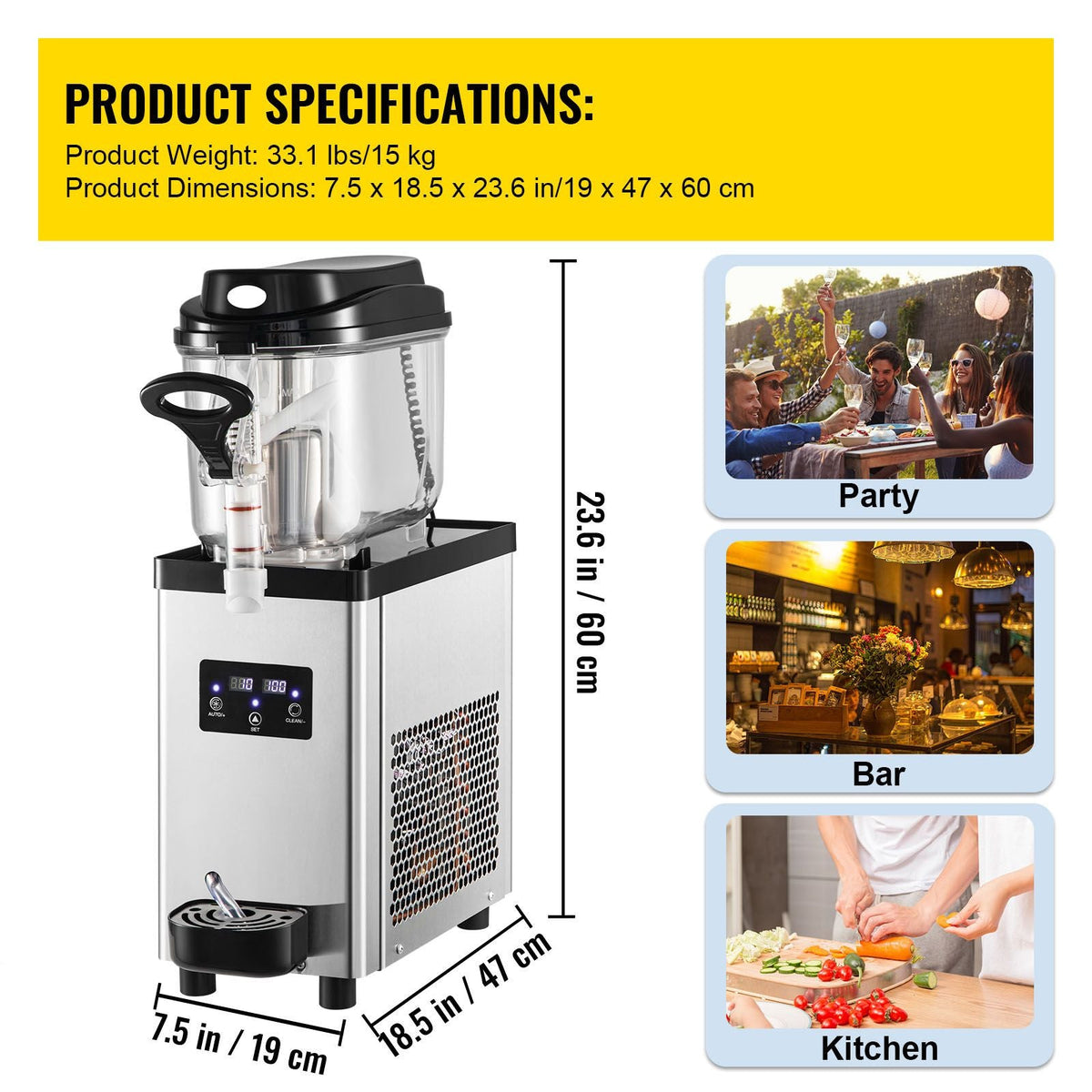 Commercial Slushy Machine, 6L/1.6 Gallons 25 Cups Single-Bowl, 300W 110V, Stainless Steel Margarita Smoothie Frozen Drink Maker, Slushie Machine for Supermarkets Cafes Restaurants Bars Home Use