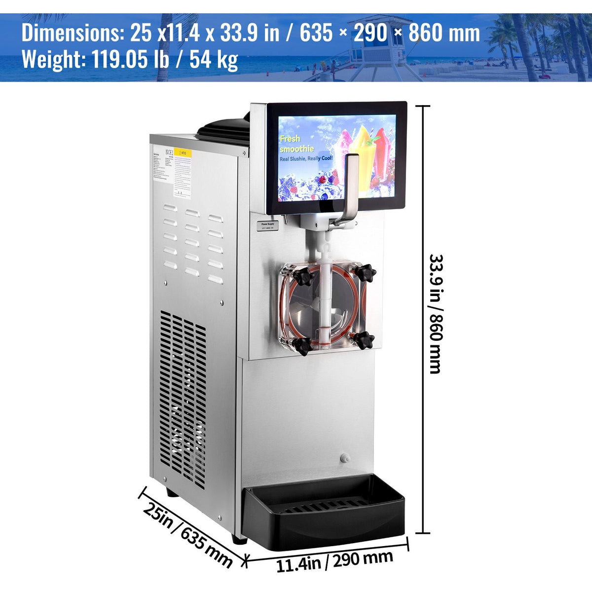 Commercial Slushy Machine, 8L / 2.1 Gal Single Bowl, Cool and Freeze Modes, 1050W Stainless Steel Margarita Smoothie Frozen Drink Maker, Slushie Machine for Party Cafes Restaurants Bars Home