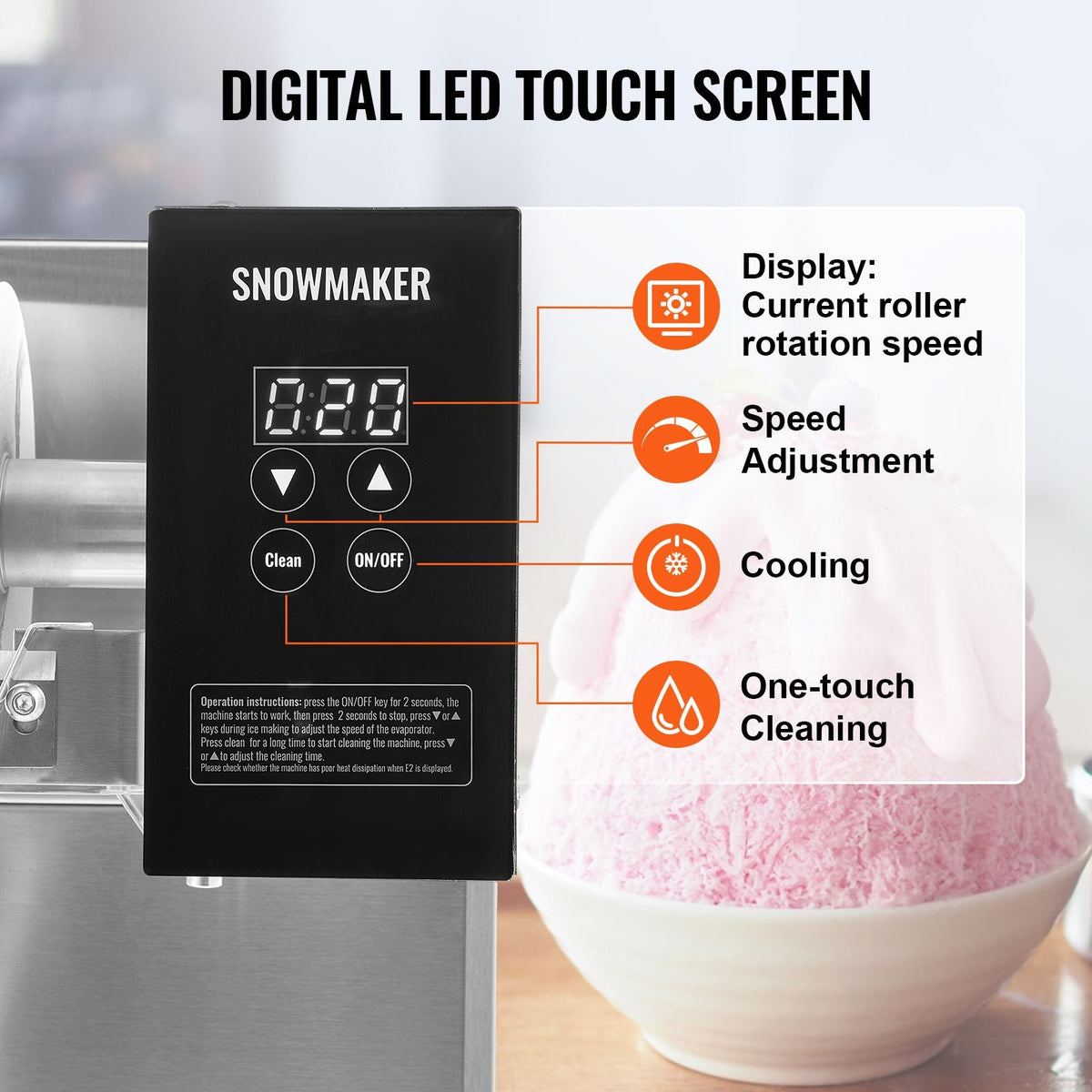 Commercial Snowflake Ice Machine, 375LBS/24H Snowflake Ice Maker, Stainless Steel Ice Shaver Machine, Electric Snow Cone Maker, Air Cooling System for Rapid Heat Dissipation, for Bakery, Cafe