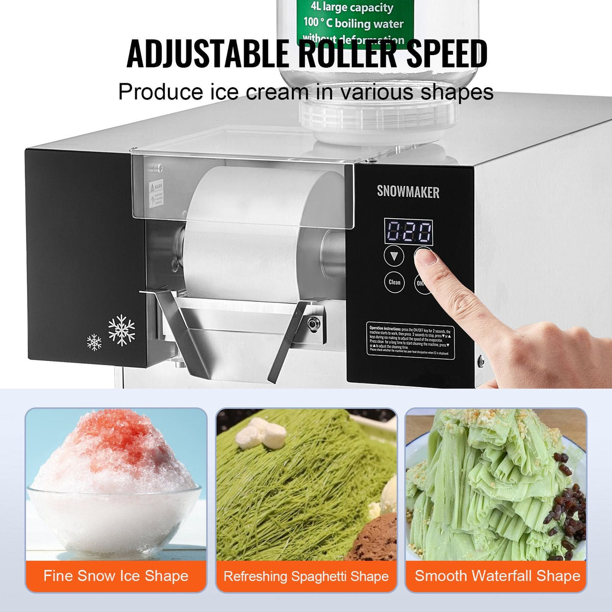 Commercial Snowflake Ice Machine, 397LBS/24H Snowflake Ice Maker, Stainless Steel Ice Shaver Machine, Electric Snow Cone Maker, Air Cooling System for Rapid Heat Dissipation, for Bakery, Cafe