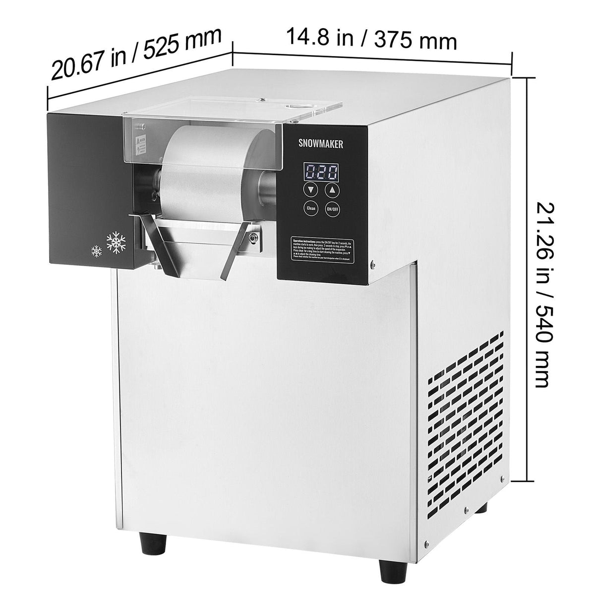 Commercial Snowflake Ice Machine, 397LBS/24H Snowflake Ice Maker, Stainless Steel Ice Shaver Machine, Electric Snow Cone Maker, Air Cooling System for Rapid Heat Dissipation, for Bakery, Cafe