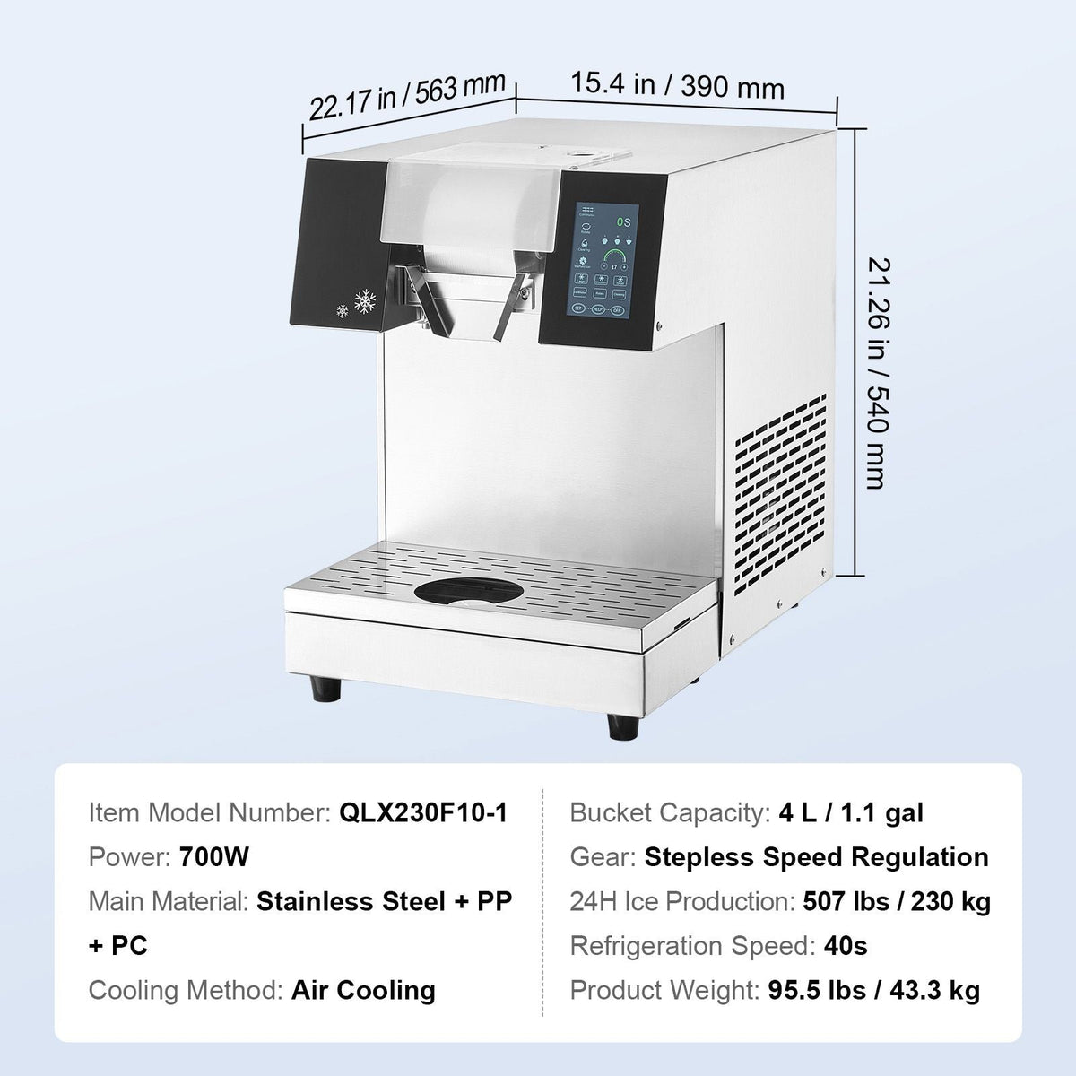 Commercial Snowflake Ice Machine, 507LBS/24H Snowflake Ice Maker, Stainless Steel Ice Shaver Machine, Electric Snow Cone Maker, Air Cooling System for Rapid Heat Dissipation, for Bakery, Cafe