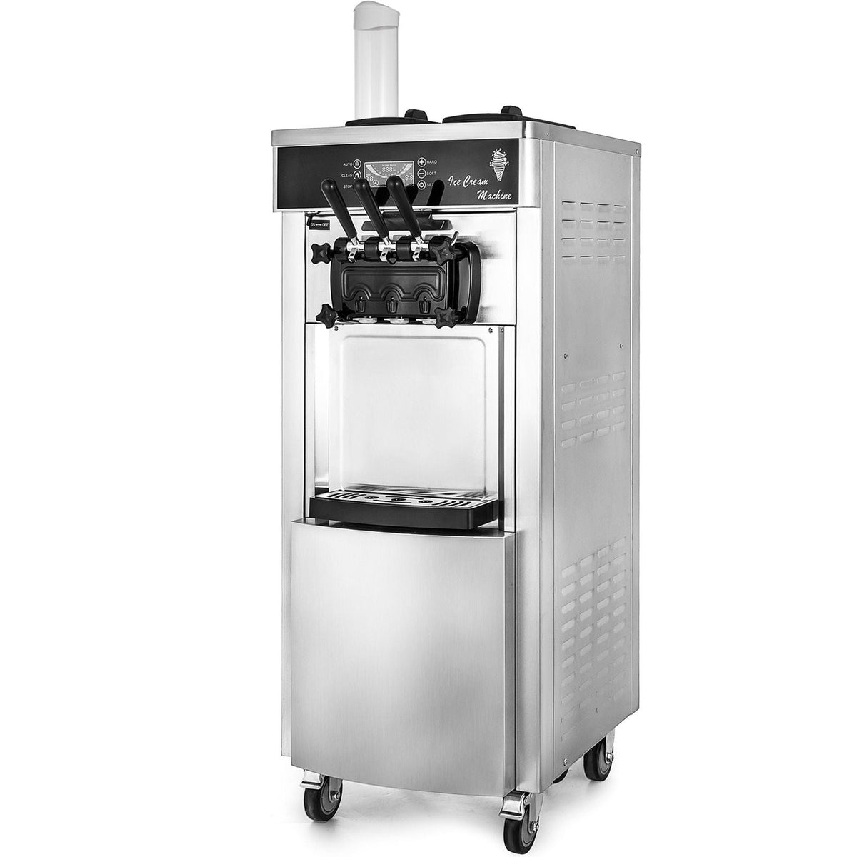 Commercial Soft Ice Cream Machine, 2200W Serve Yogurt Maker, 3 Flavors Ice Cream Maker, 5.3 to 7.4 Gallons per Hour Auto Clean LCD Panel for Restaurants Snack Bars, Stainless Steel