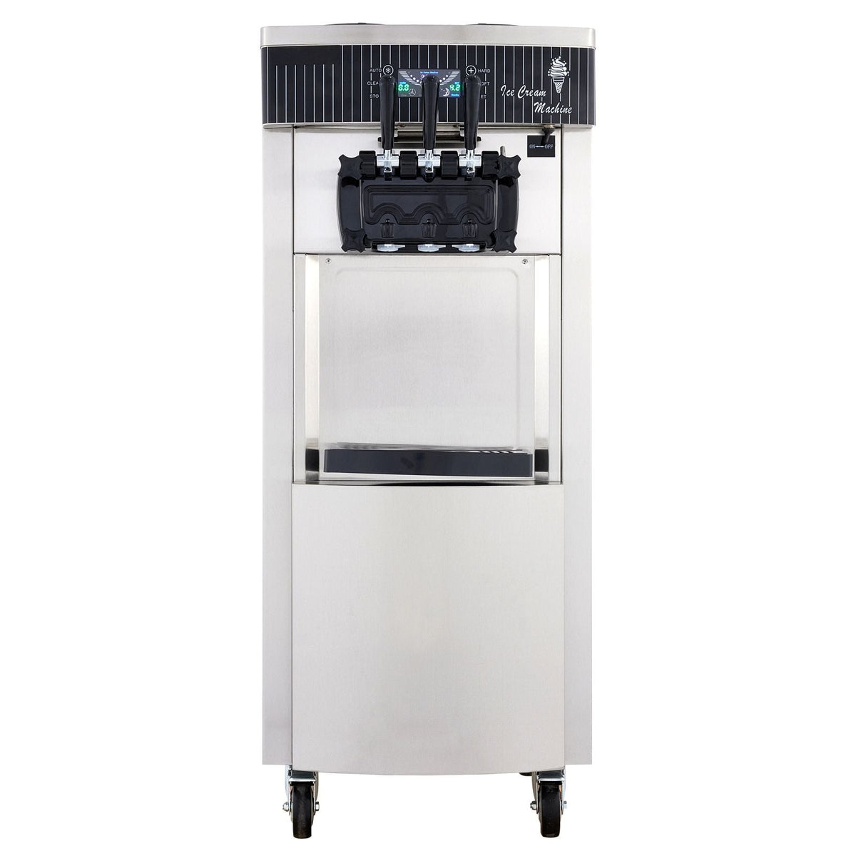 Commercial Soft Ice Cream Machine, 2200W Serve Yogurt Maker, 3 Flavors Ice Cream Maker, 5.3 to 7.4 Gallons per Hour Auto Clean LCD Panel for Restaurants Snack Bars, Stainless Steel