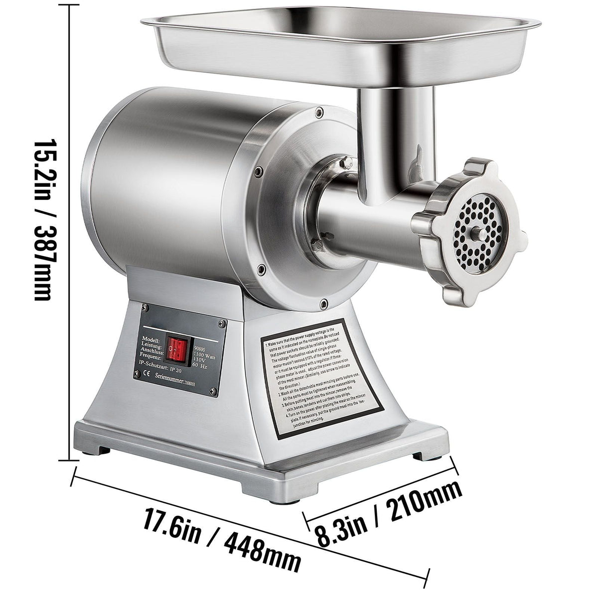 Commercial Stainless Steel 450lbs Meat Grinder Blade Plate Sausage Stuffer FDA