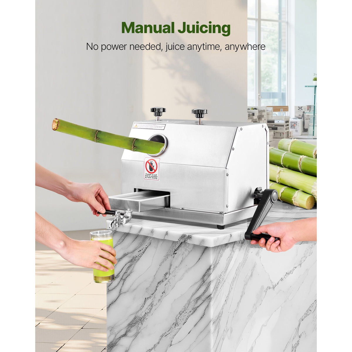 Commercial Sugar Cane Juicer, 110LBS/H High Output Sugarcane Juicer Machine with 3 Stainless Steel Rollers, 2.4" Large Inlet, Manual Sugar Cane Press Juice Extractor Squeezer for Home/Commercial