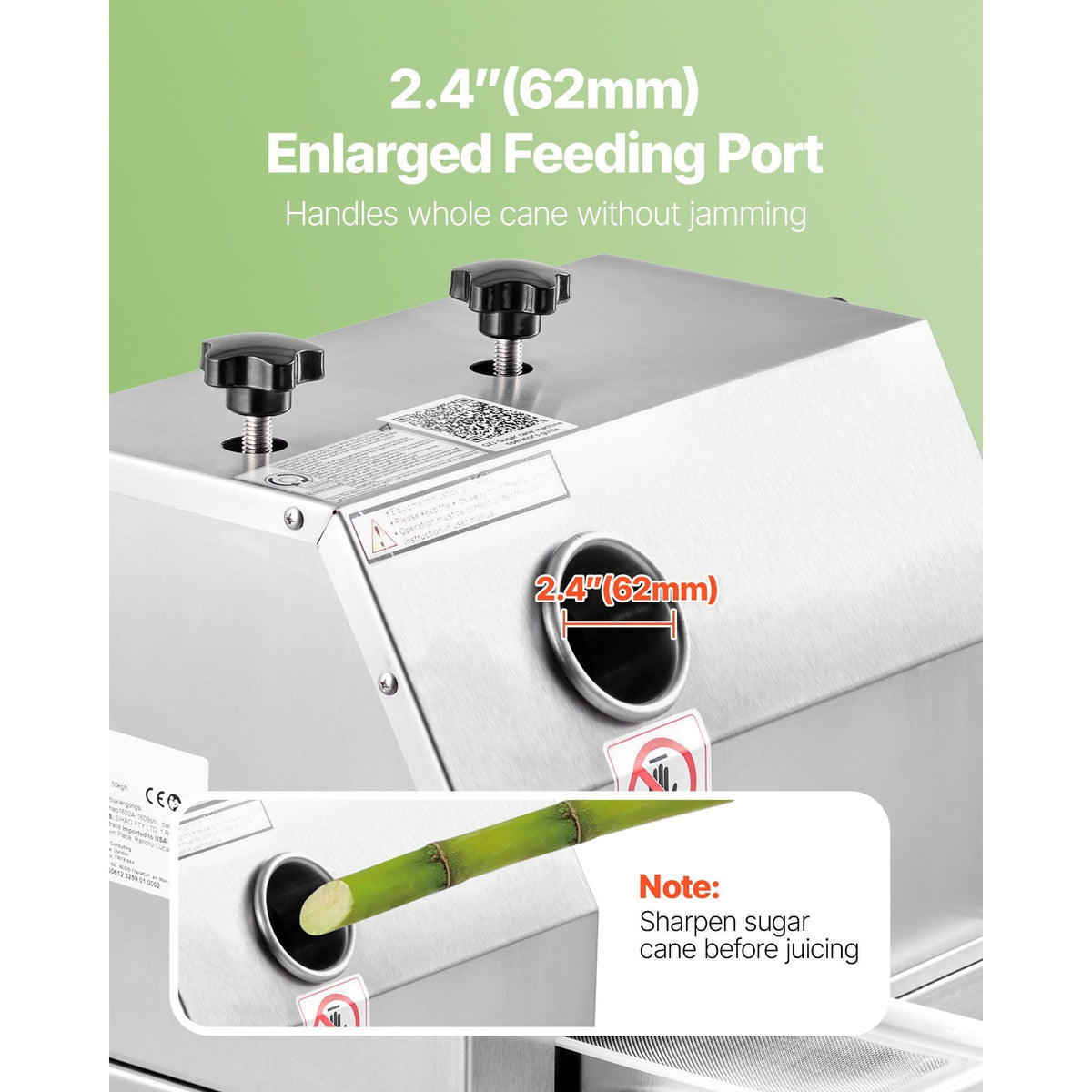 Commercial Sugar Cane Juicer, 110LBS/H High Output Sugarcane Juicer Machine with 3 Stainless Steel Rollers, 2.4" Large Inlet, Manual Sugar Cane Press Juice Extractor Squeezer for Home/Commercial