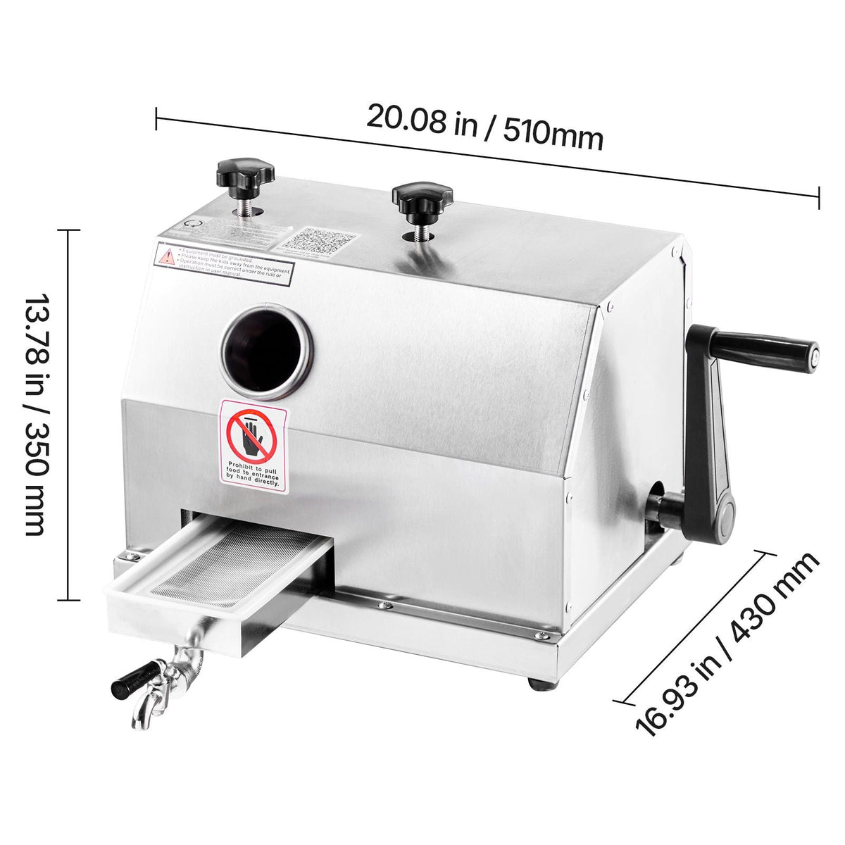 Commercial Sugar Cane Juicer, 110LBS/H High Output Sugarcane Juicer Machine with 3 Stainless Steel Rollers, 2.4" Large Inlet, Manual Sugar Cane Press Juice Extractor Squeezer for Home/Commercial