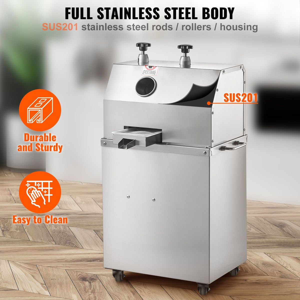 Commercial Sugar Cane Juicer, 750W Electric Sugarcane Juicer Machine with 661LBS/H High Output, 3 Stainless Steel Rollers, Sugarcane Juice Press Extractor Squeezer on Wheels for Home/Commercial