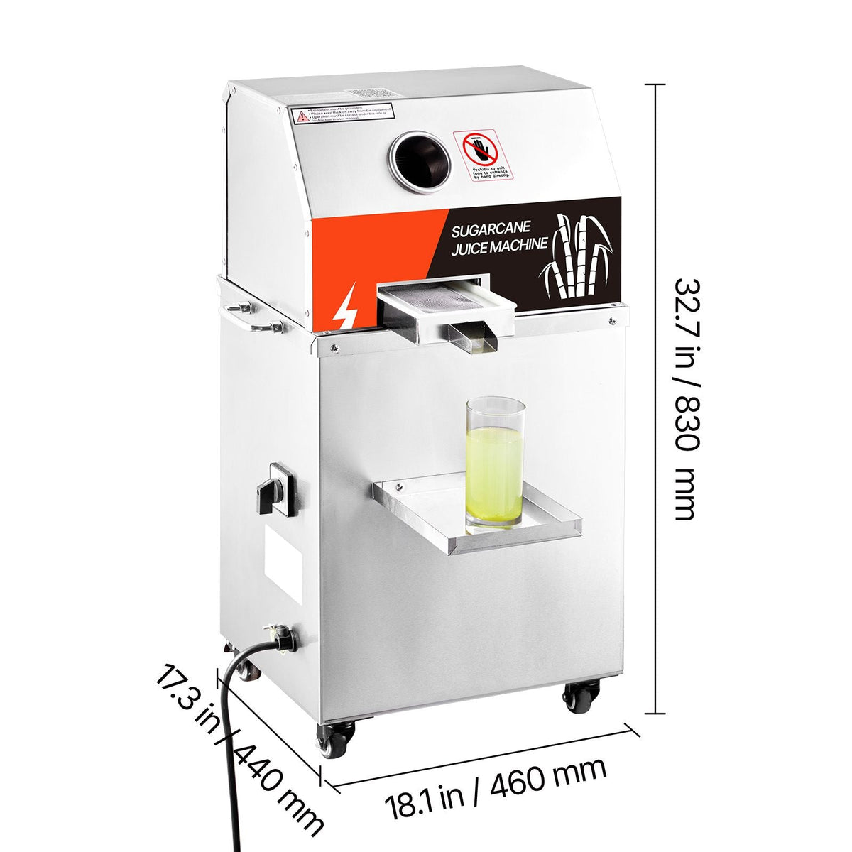 Commercial Sugar Cane Juicer, 800W Electric Sugarcane Juicer Machine with 661LBS/H High Output, 3 Stainless Steel Rollers, Sugar Cane Press Juice Extractor Squeezer on Wheels for Home/Commercial