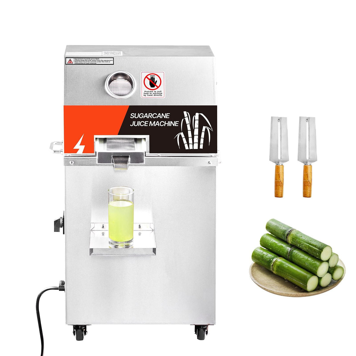 Commercial Sugar Cane Juicer, 800W Electric Sugarcane Juicer Machine with 661LBS/H High Output, 3 Stainless Steel Rollers, Sugar Cane Press Juice Extractor Squeezer on Wheels for Home/Commercial
