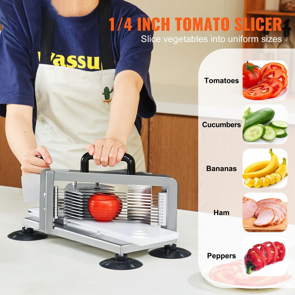 Commercial Tomato Slicer, 1/4 inch Tomato Cutter Slicer, Stainless Steel Heavy Duty Tomato Slicer Machine, Manual Tomato Slicer with Non-slip Feet, for Cutting Tomatoes, Cucumbers, Bananas