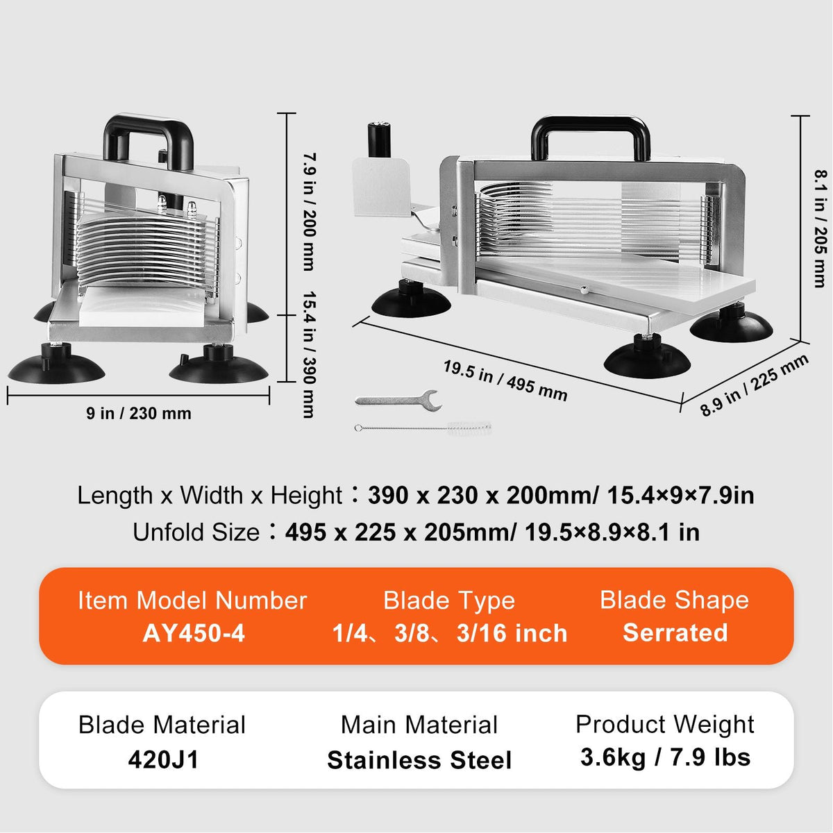 Commercial Tomato Slicer, 1/4"+3/8"+3/16" Tomato Cutter Slicer, Stainless Steel Heavy Duty Tomato Slicer Machine, Manual Tomato Slicer with Non-slip Feet, Cutting Tomatoes, Cucumbers, Bananas