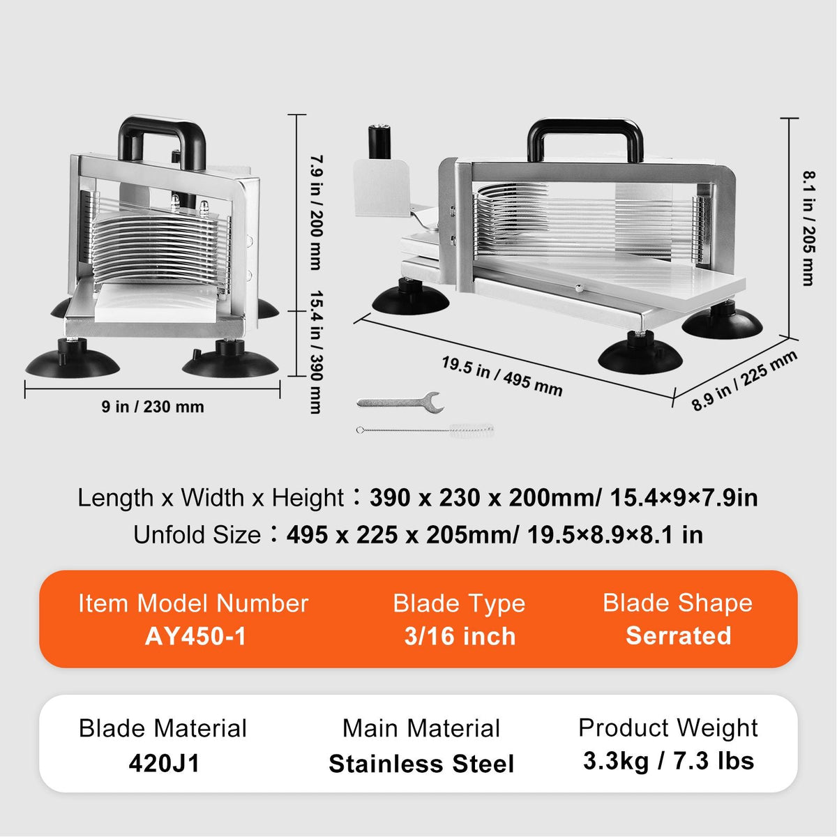 Commercial Tomato Slicer, 3/16 inch Tomato Cutter Slicer, Stainless Steel Heavy Duty Tomato Slicer Machine, Manual Tomato Slicer with Non-slip Feet, for Cutting Tomatoes, Cucumbers, Bananas