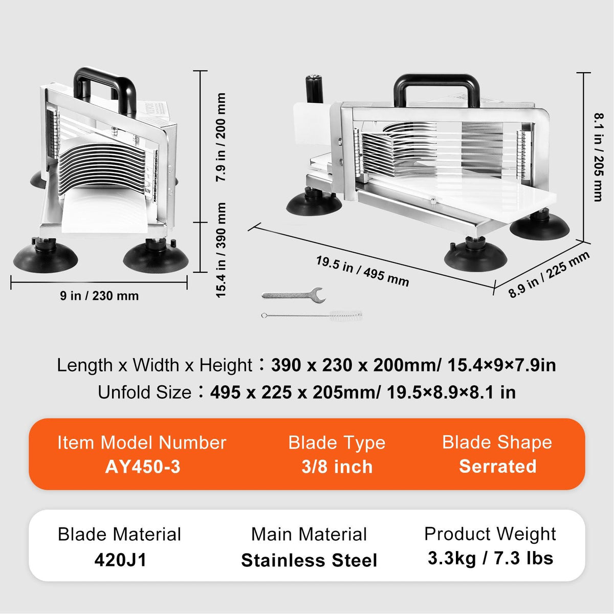 Commercial Tomato Slicer, 3/8 inch Tomato Cutter Slicer, Stainless Steel Heavy Duty Tomato Slicer Machine, Manual Tomato Slicer with Non-slip Feet, for Cutting Tomatoes, Cucumbers, Bananas