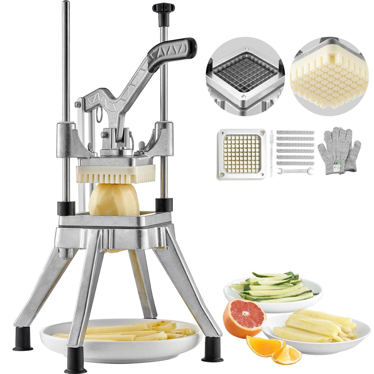 Commercial Vegetable Fruit Chopper 3/8″ Blade Heavy Duty Professional Food Dicer Kattex French Fry Cutter Onion Slicer Stainless Steel for Tomato Peppers Potato Mushroom, Sliver