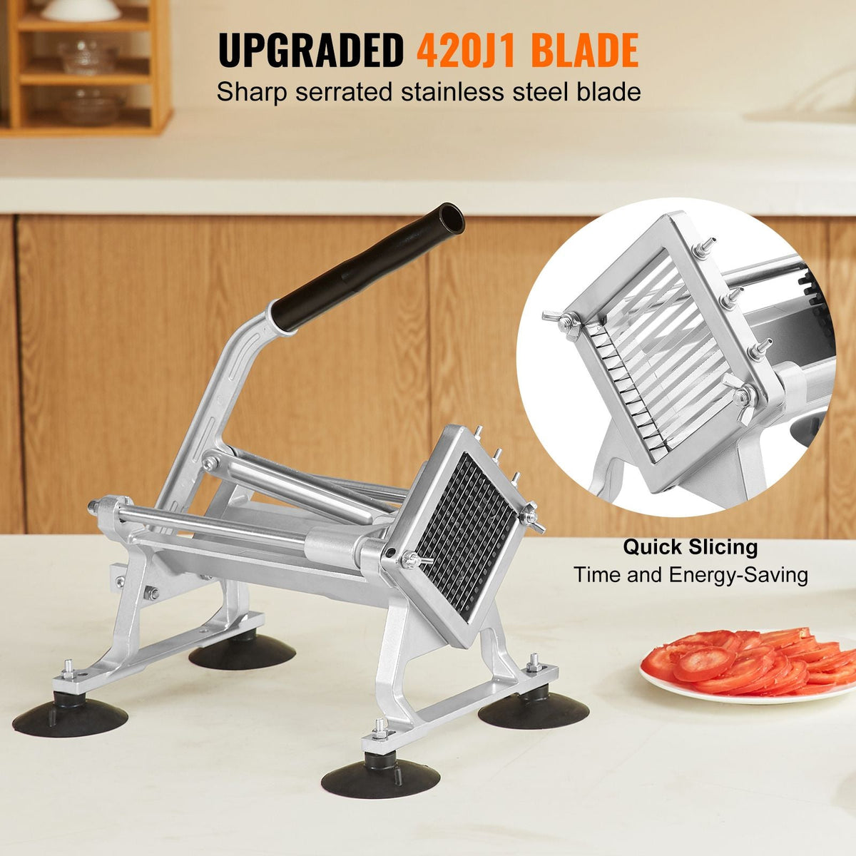 Commercial Vegetable Slicer, 1/4 inch Fruit Slicer, Stainless Steel and Aluminum Alloy Vegetable Cutter Slicer Machine, Manual Slicer with Non-slip Feet, for Radishes, Onions, Potatoes, Lemons