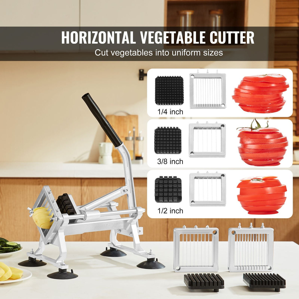 Commercial Vegetable Slicer, 1/4"+3/8"+1/2" Fruit Slicer, Stainless Steel and Aluminum Alloy Vegetable Cutter Slicer Machine, Manual Slicer with Non-slip Feet, for Radishes, Onions, Potatoes