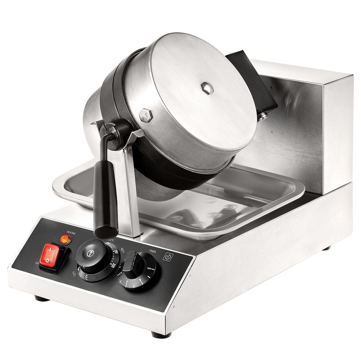 Commercial Waffle Maker, 1 Piece per Batch, 1300W Round Waffle Iron, Non-Stick Waffle Baker Machine with 122-572 F/ 50-300 C Temp Range Teflon-Coated Baking Pans Stainless Steel Body, 120V